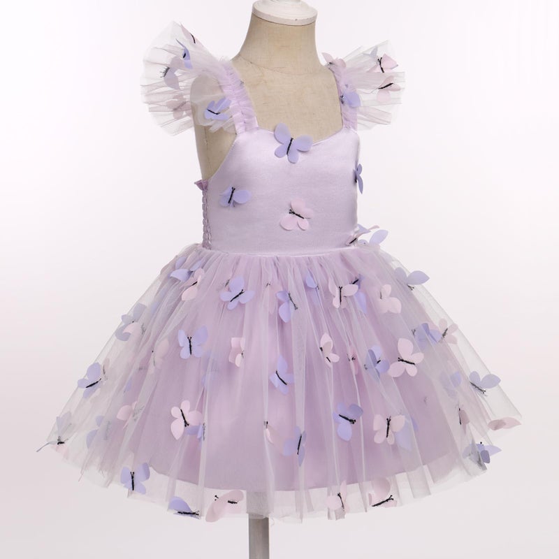 IDOPIP Baby Girls Butterfly Tutu Dress Summer Sleeveless Ruffle Smocked Backless Princess Birthday Party Dresses Toddler Girl First Communion Pageant Flower Sundress Purple - Butterfly 12-18 Months - Image 4