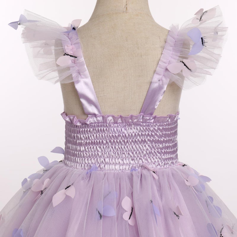 IDOPIP Baby Girls Butterfly Tutu Dress Summer Sleeveless Ruffle Smocked Backless Princess Birthday Party Dresses Toddler Girl First Communion Pageant Flower Sundress Purple - Butterfly 12-18 Months - Image 5