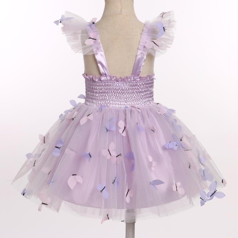 IDOPIP Baby Girls Butterfly Tutu Dress Summer Sleeveless Ruffle Smocked Backless Princess Birthday Party Dresses Toddler Girl First Communion Pageant Flower Sundress Purple - Butterfly 12-18 Months - Image 2