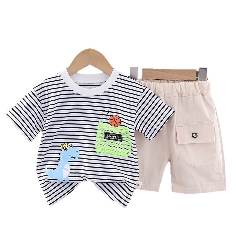 Boys Summer Short-Sleeved Suit New Children'S Western Style Fashion Shuai Shuai Dinosaur Shooting Short-Sleeved Two-Piece Fashionable Set - Image 5