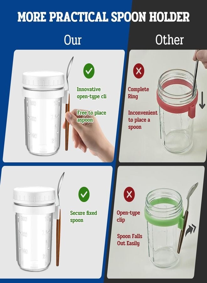 بين عشية وضحاها الشوفان حاوية مع غطاء ملعقة ، 350ml الزجاج واضحة ميسون جرة - Image 3