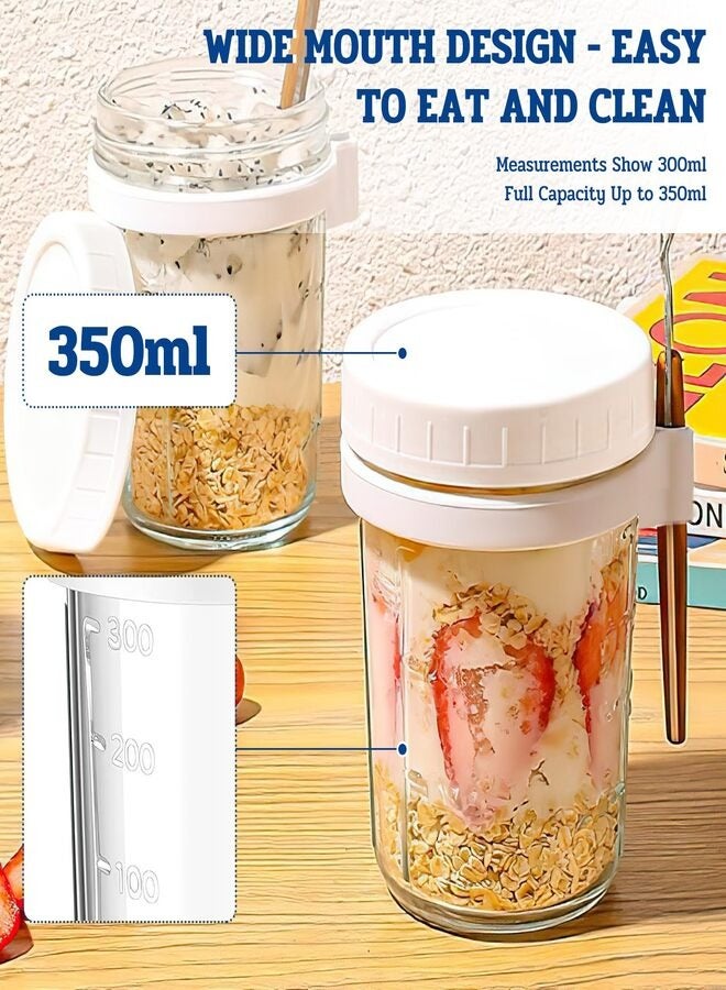 بين عشية وضحاها الشوفان حاوية مع غطاء ملعقة ، 350ml الزجاج واضحة ميسون جرة - Image 4