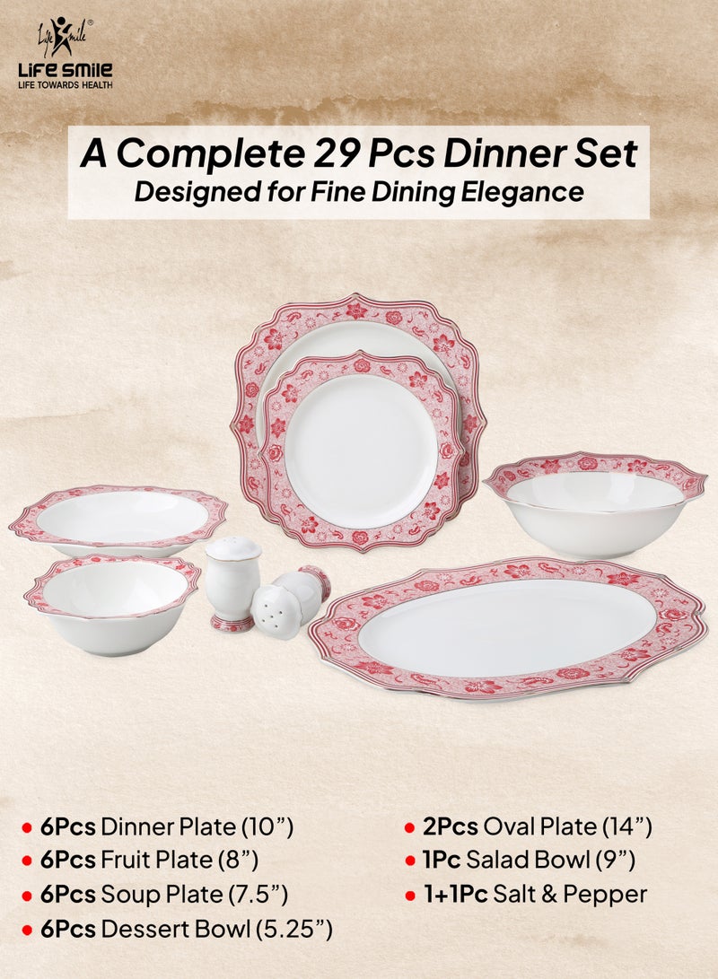 Life Smile طقم عشاء من 29 قطعة من البورسلين – أدوات مائدة متينة مع طبق تقديم ومجموعة أطباق - Image 2