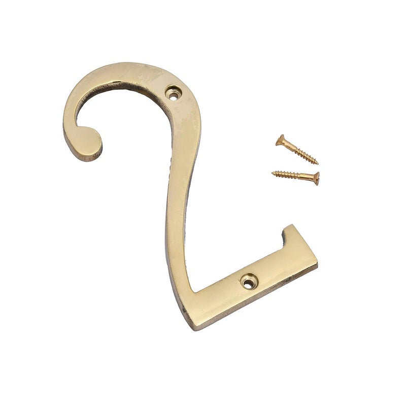 AargKraft 4 Brass House Hotel Door Number Plaque Sticky Numeric Numerical Digit 09 2 Two - Image 1