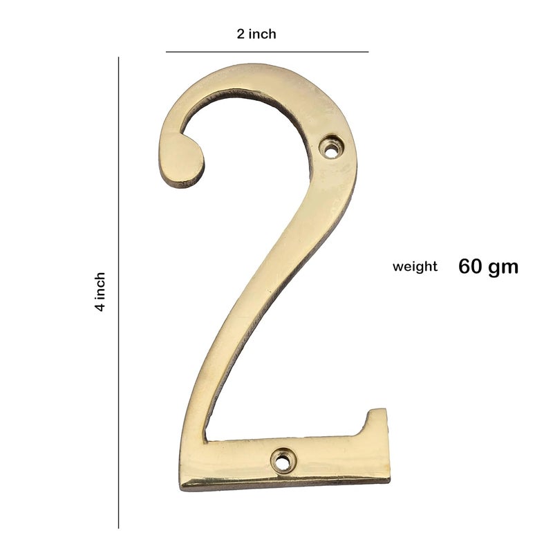 AargKraft 4 Brass House Hotel Door Number Plaque Sticky Numeric Numerical Digit 09 2 Two - Image 4