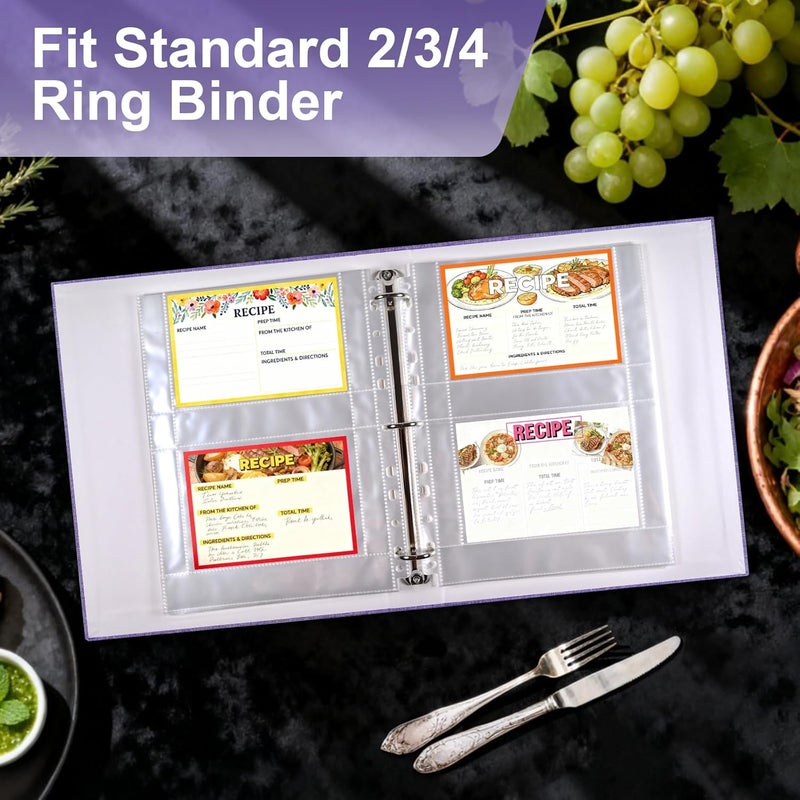 Zofly A4 3 Ring Binder Recipe Card Holder Book with 30 Pack 4x6 Inch Recipe Card Protector Pages, Linen Hardcover Organization Book for Recipe Cards，120 Top Loading Pockets - Image 4