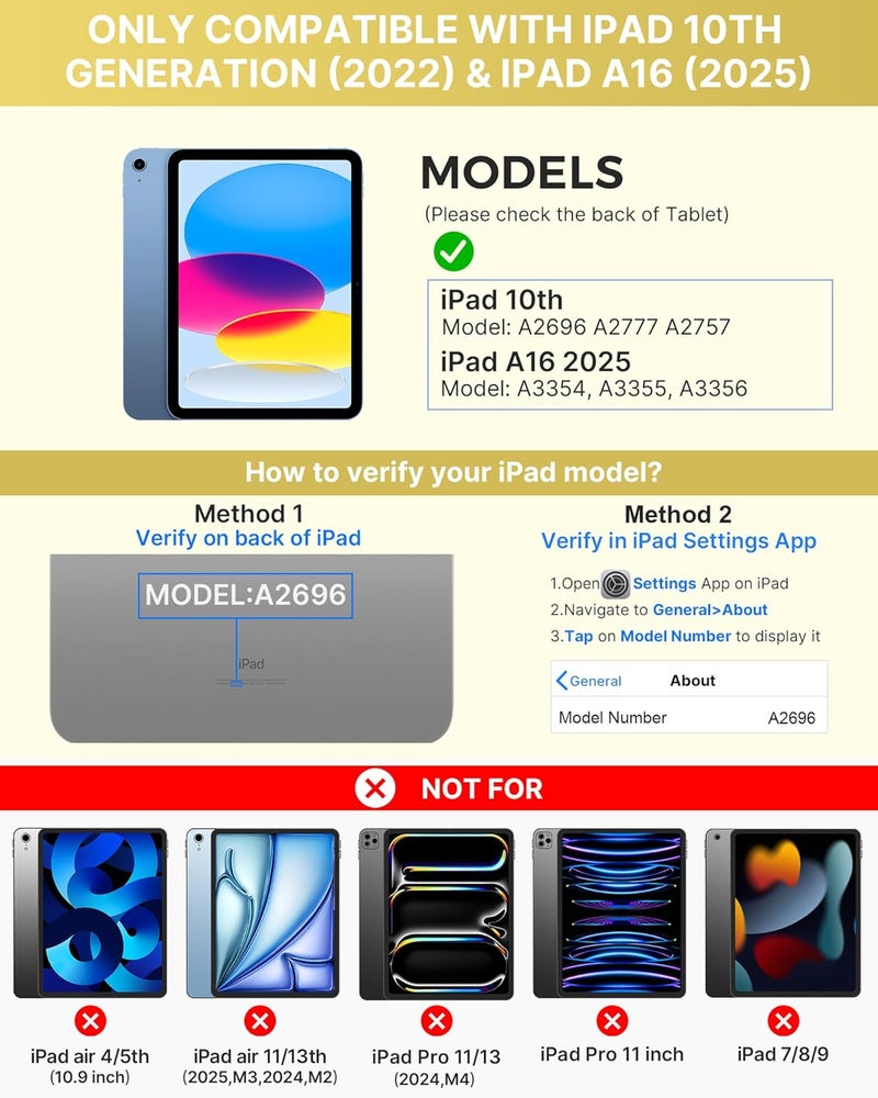 typecase غلاف لوحة مفاتيح تيبكيس فوليو لآيباد الجيل العاشر 10.9 بوصة (2022) وآيباد الجيل الحادي عشر (A16، 2025)، لوحة مفاتيح مغناطيسية لاسلكية قابلة للفصل، إضاءة خلفية بسبعة ألوان، رفيع وخفيف، حامل قلم – أصفر - Image 2