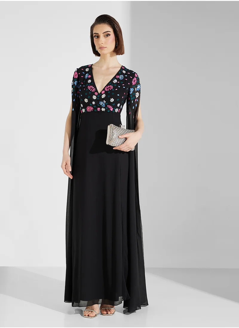 Frock and Frill V-Neck Drape Sleeve Maxi Dress