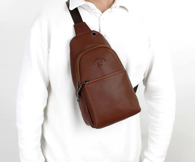 ديرسي كلوب Brown Color Crossbody Bag Chest Bag Multi-Compartment Shoulder Strap Bodybag Bag with Headphone Outlet