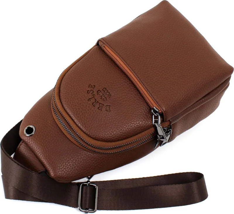 ديرسي كلوب Brown Color Crossbody Bag Chest Bag Multi-Compartment Shoulder Strap Bodybag Bag with Headphone Outlet
