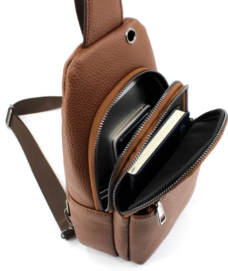 ديرسي كلوب Brown Color Crossbody Bag Chest Bag Multi-Compartment Shoulder Strap Bodybag Bag with Headphone Outlet