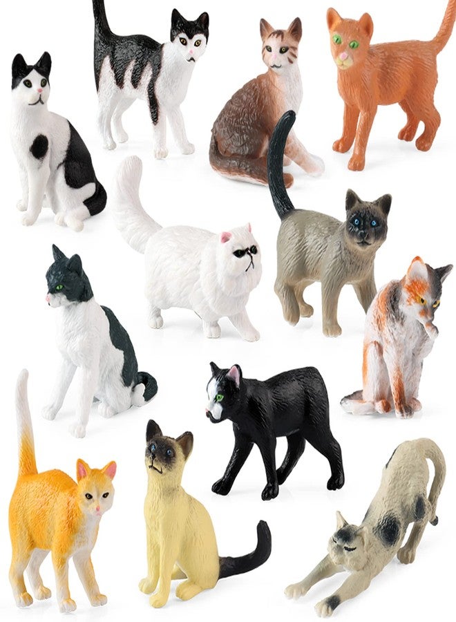SCAHOW 12PCS Realistic Cat Figurines, Plastic Mini Cat Figures Toys, Kitten Miniature Toys Cake Topper Easter Eggs Christmas Birthday Gift for Kids Boys Girls - Image 1