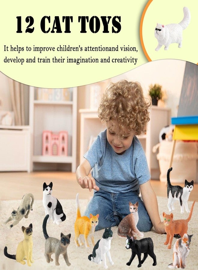 SCAHOW 12PCS Realistic Cat Figurines, Plastic Mini Cat Figures Toys, Kitten Miniature Toys Cake Topper Easter Eggs Christmas Birthday Gift for Kids Boys Girls - Image 3