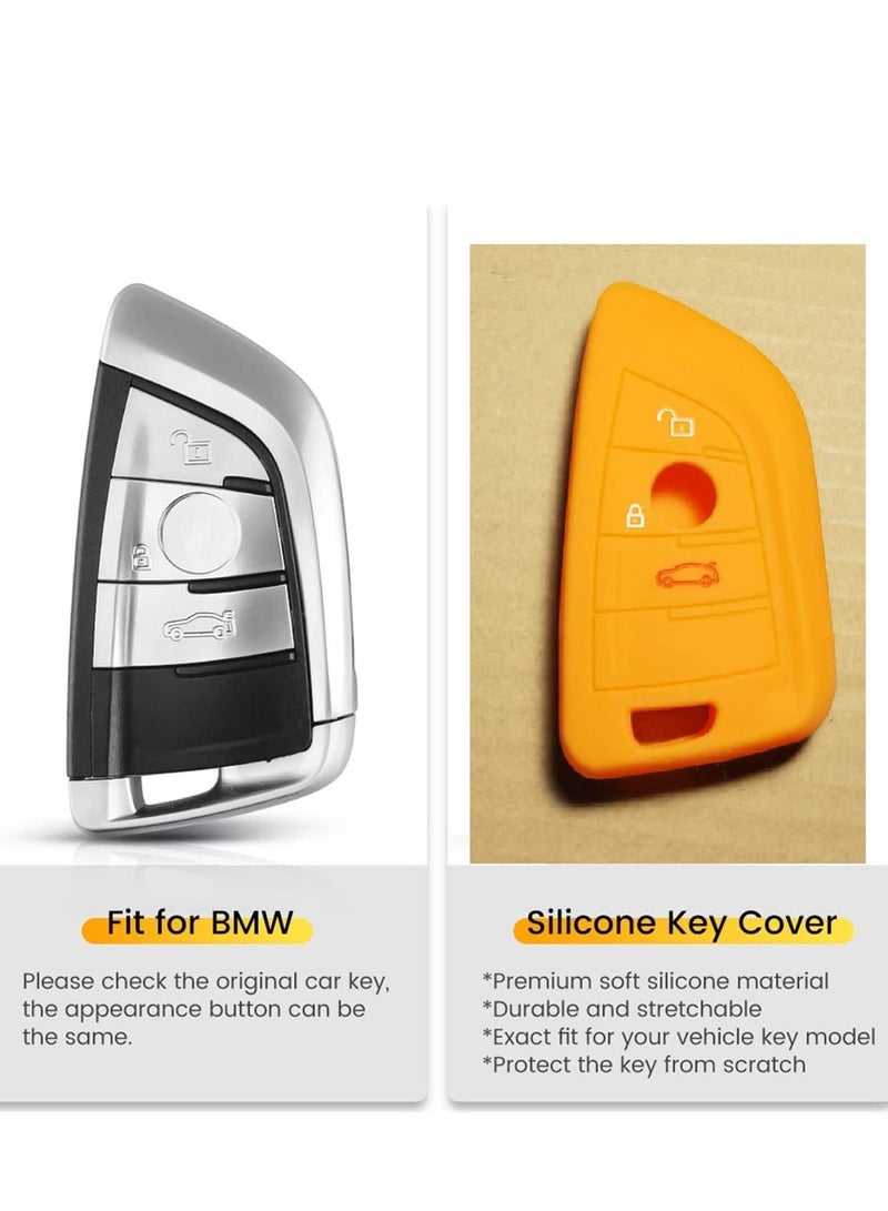 althiqahkey Silicone Key Cover for 3 or 4 Buttons Smart Remote Key Shell Cover Silicone Suitable for BMW F CAS4 5 Series X1 X5 X6 F15 F16 G11 7 Series 2014 2015 2016 Car Key Color Orange - Image 2