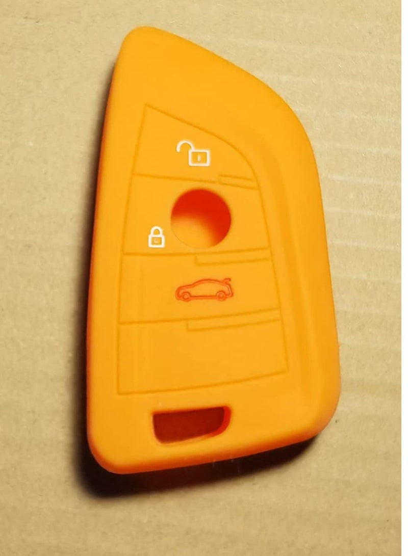 althiqahkey Silicone Key Cover for 3 or 4 Buttons Smart Remote Key Shell Cover Silicone Suitable for BMW F CAS4 5 Series X1 X5 X6 F15 F16 G11 7 Series 2014 2015 2016 Car Key Color Orange - Image 1