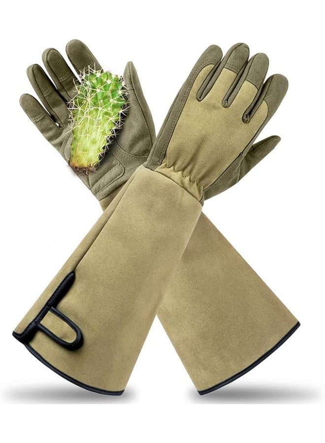 SYOSI Rose Pruning Gloves, Professional Thorn-Proof Gardening Gloves with Extended Forearm Protection, Durable Leather Work Gloves for Men and Women, Ideal for Rose Bush and Shrub Maintenance (Green) - Image 1