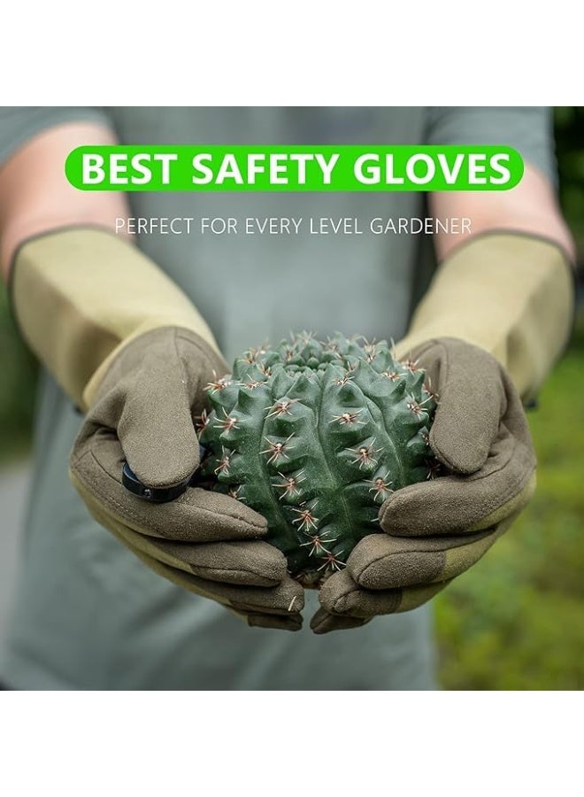 SYOSI Rose Pruning Gloves, Professional Thorn-Proof Gardening Gloves with Extended Forearm Protection, Durable Leather Work Gloves for Men and Women, Ideal for Rose Bush and Shrub Maintenance (Green) - Image 2