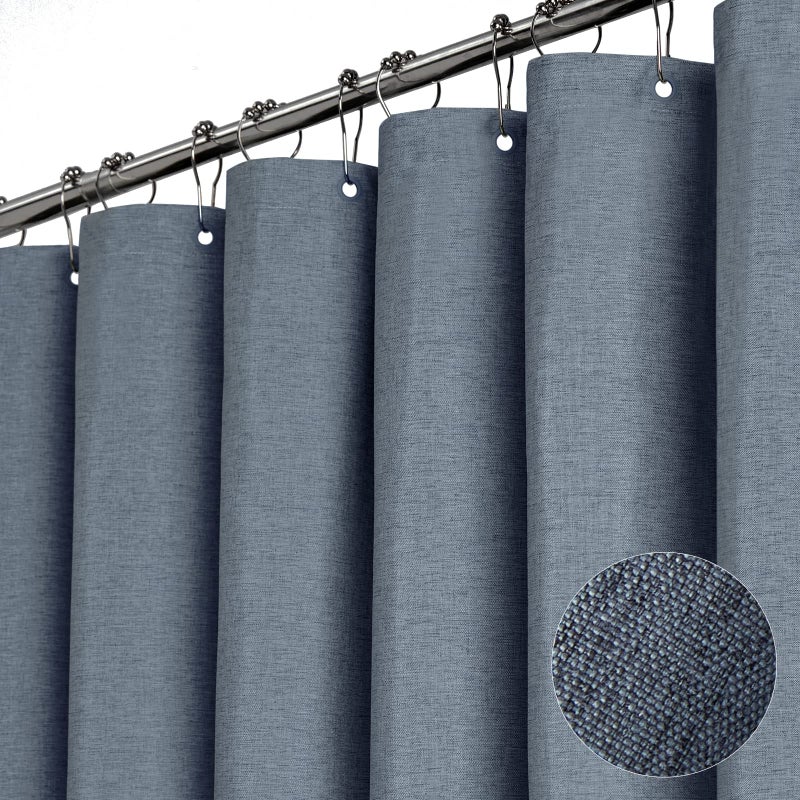 BTTN 78 Inch Long Shower Curtain - Linen Textured Thick Weighted Fabric Shower Curtain Set with 12 Plastic Hooks  Neutral Waterproof Polyester Bath Curtains for Bathroom and Bathtubs  72x78  Blue Gray - Image 1