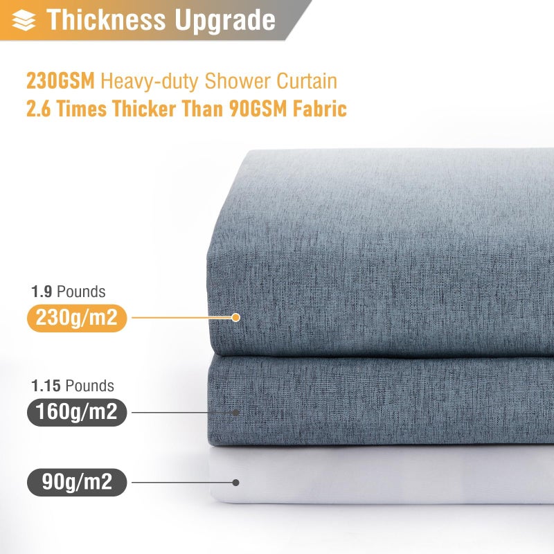 BTTN 78 Inch Long Shower Curtain - Linen Textured Thick Weighted Fabric Shower Curtain Set with 12 Plastic Hooks  Neutral Waterproof Polyester Bath Curtains for Bathroom and Bathtubs  72x78  Blue Gray - Image 3