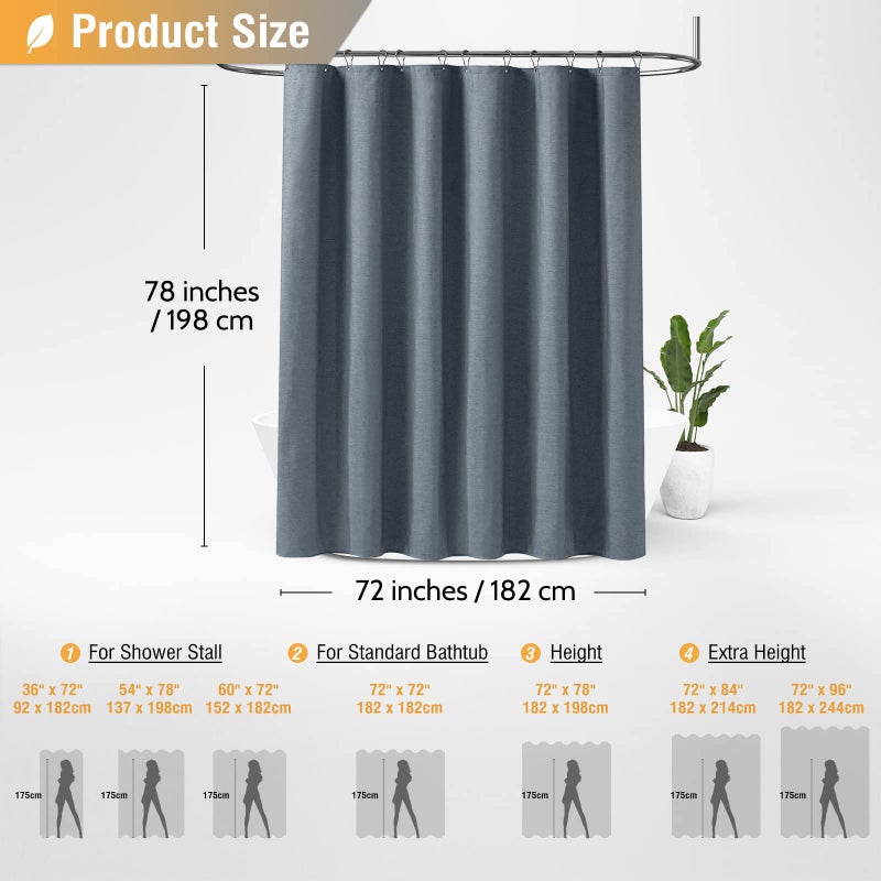 BTTN 78 Inch Long Shower Curtain - Linen Textured Thick Weighted Fabric Shower Curtain Set with 12 Plastic Hooks  Neutral Waterproof Polyester Bath Curtains for Bathroom and Bathtubs  72x78  Blue Gray - Image 5