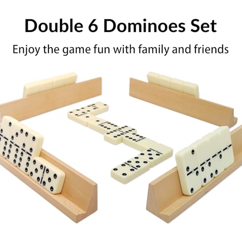 MIDOLITE Dominos Set for Adults with 4 Wooden Racks Double 6 Dominoes Game Set with 28 Colored Domino Tiles Double Six Dominos Set with Travel Case Classic Board Games - Image 5
