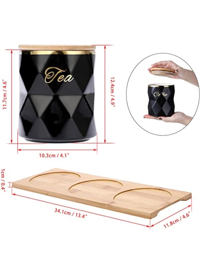 Arabest Ceramic Canisters Set for Sugar Coffee Tea, Luxurious Storage Containers Set with Lids Decorative Storage Pots Black Storage Jar for Kitchen Counter Dining Room - Image 2