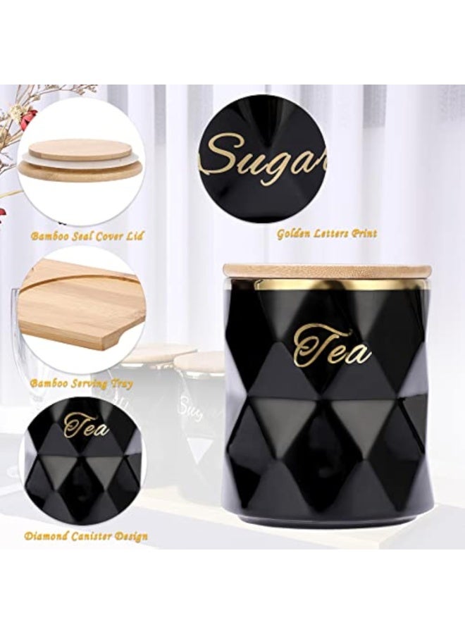 Arabest Ceramic Canisters Set for Sugar Coffee Tea, Luxurious Storage Containers Set with Lids Decorative Storage Pots Black Storage Jar for Kitchen Counter Dining Room - Image 3