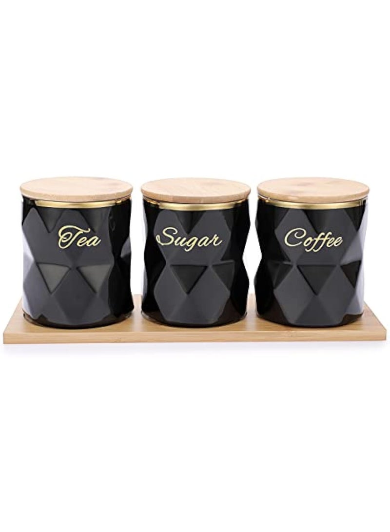 Arabest Ceramic Canisters Set for Sugar Coffee Tea, Luxurious Storage Containers Set with Lids Decorative Storage Pots Black Storage Jar for Kitchen Counter Dining Room - Image 1