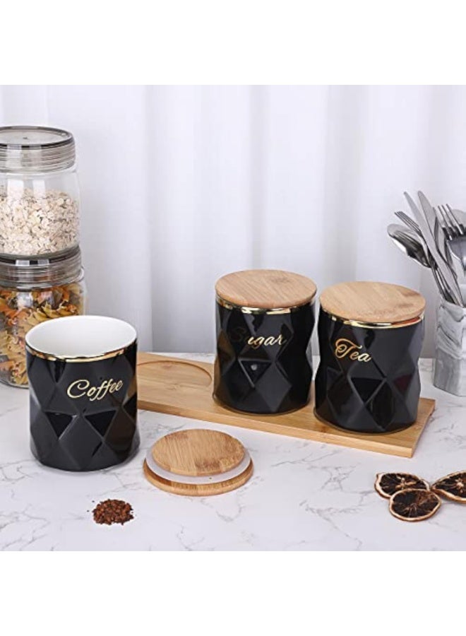 Arabest Ceramic Canisters Set for Sugar Coffee Tea, Luxurious Storage Containers Set with Lids Decorative Storage Pots Black Storage Jar for Kitchen Counter Dining Room - Image 5
