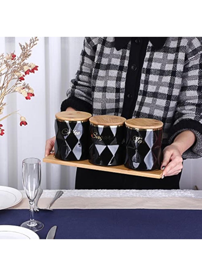 Arabest Ceramic Canisters Set for Sugar Coffee Tea, Luxurious Storage Containers Set with Lids Decorative Storage Pots Black Storage Jar for Kitchen Counter Dining Room - Image 4