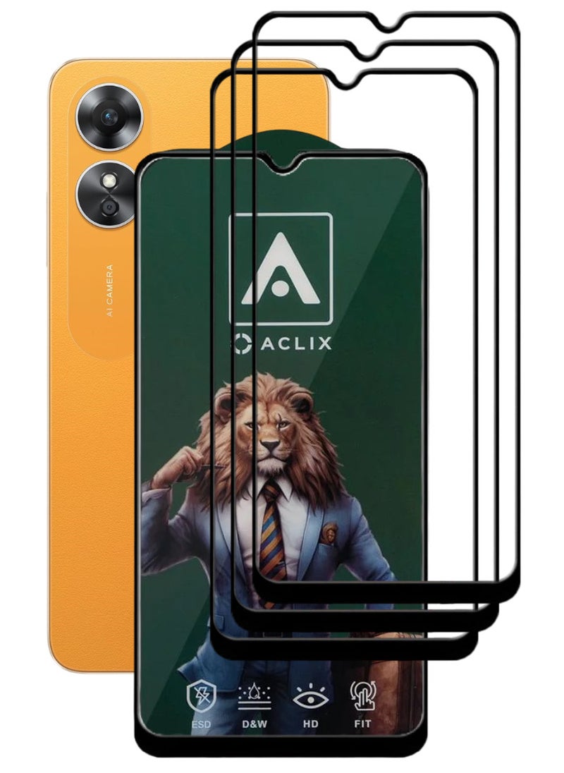 ACLIX 3 Pieces Antistatic ESD Dustproof Premium Quality High Definition Tempered Glass Screen Protector Designed For Oppo A17 - Image 1