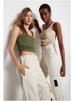 trendyol Khaki-Beige 2-Pack Shirring Detailed Pool Collar Corduroy, Flexible Knit Undershirt TWOSS21AL0195  - Image 2