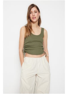 trendyol Khaki-Beige 2-Pack Shirring Detailed Pool Collar Corduroy, Flexible Knit Undershirt TWOSS21AL0195  - Image 3