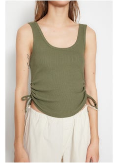 trendyol Khaki-Beige 2-Pack Shirring Detailed Pool Collar Corduroy, Flexible Knit Undershirt TWOSS21AL0195  - Image 5