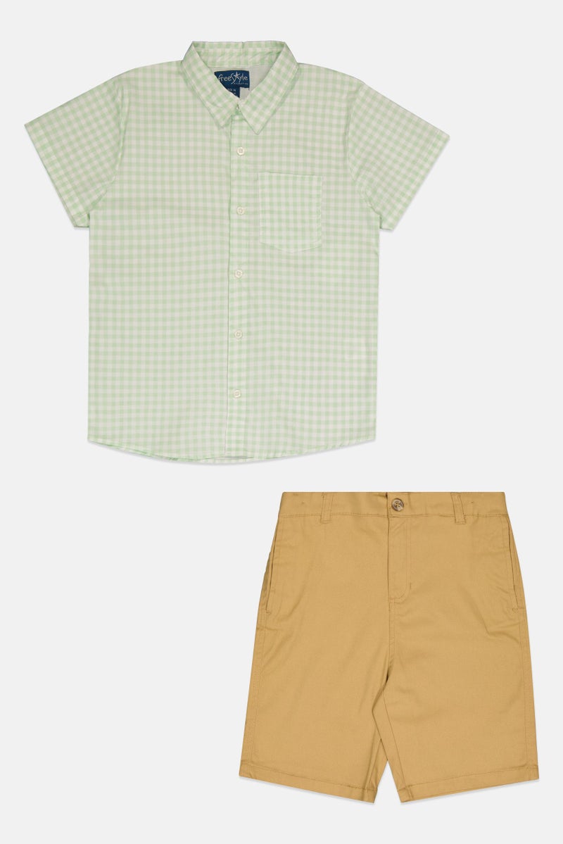 Freestyle طقم قميص وشورت مقلم للأطفال الأولاد من قطعتين، متعدد الألوان - Image 2