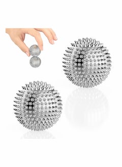 Acupressure Massage Balls for Foot, Back, and Muscle Relief - 5.6 cm Hedgehog Balls for Soreness Relief, Pack of 2, Silver - Perfect for Targeted Muscle Therapy and Relaxation.