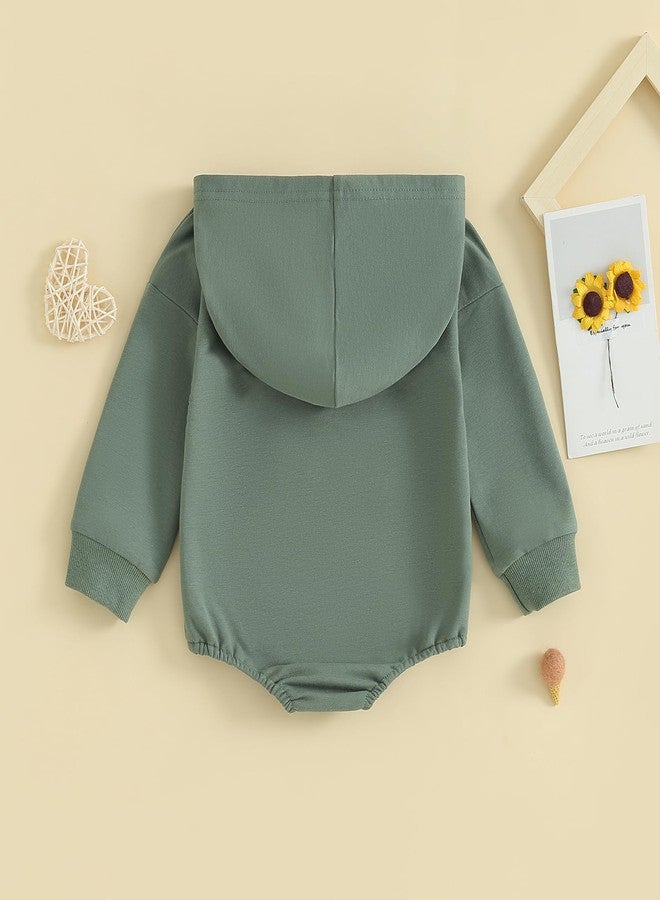 Kutterild Baby Girl Boy Hooded Sweatshirt Long Sleeve Solid Color Romper Infant Baby Fall Winter Outfits (Green, 3-6 Months) - Image 4