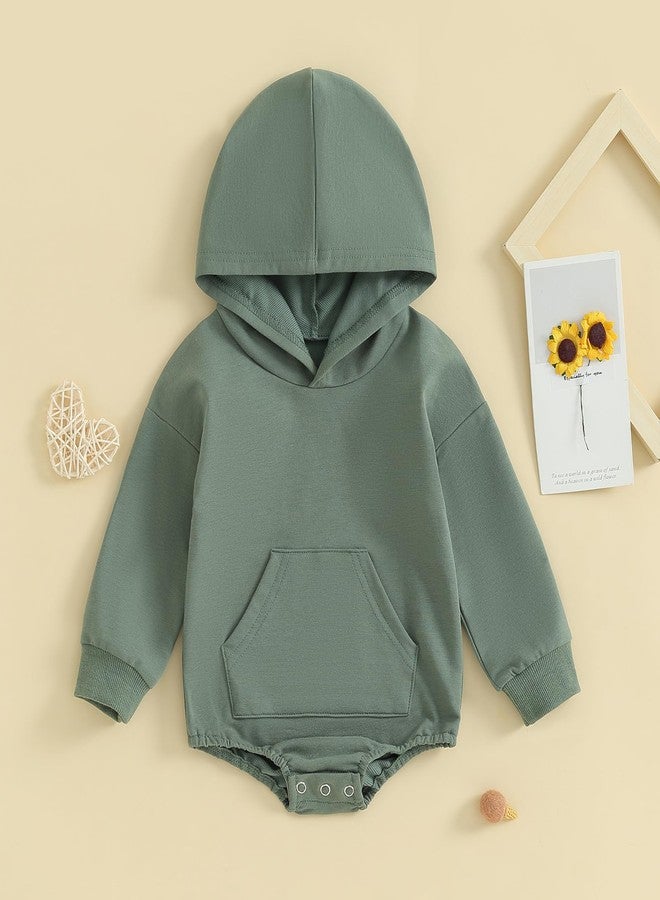 Kutterild Baby Girl Boy Hooded Sweatshirt Long Sleeve Solid Color Romper Infant Baby Fall Winter Outfits (Green, 3-6 Months) - Image 2