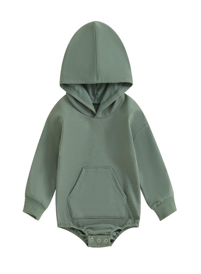 Kutterild Baby Girl Boy Hooded Sweatshirt Long Sleeve Solid Color Romper Infant Baby Fall Winter Outfits (Green, 3-6 Months) - Image 1