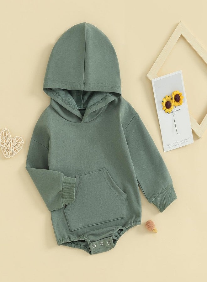 Kutterild Baby Girl Boy Hooded Sweatshirt Long Sleeve Solid Color Romper Infant Baby Fall Winter Outfits (Green, 3-6 Months) - Image 3