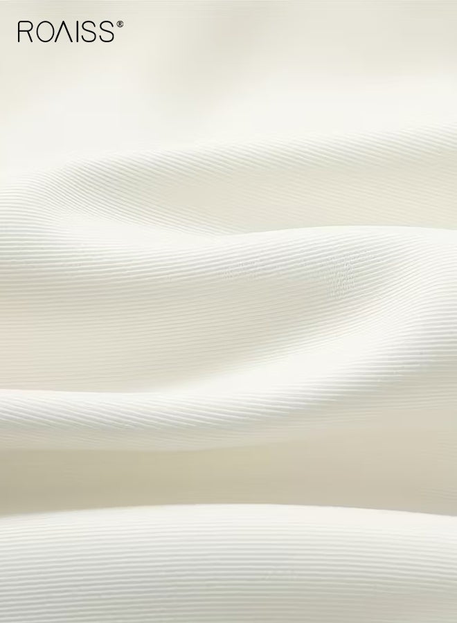 رويس بنطلون رجالي أبيض فضفاض بأزرار ذهبية وحزام خصر مطاطي، طراز كلاسيكي غير رسمي مناسب للارتداء في المكتب والمناسبات الرسمية، مريح للرجال في جميع المواسم - Image 3