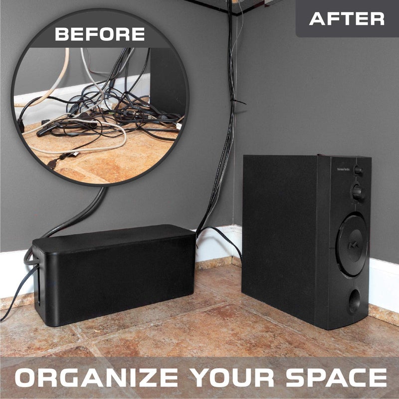 Iron Forge Cable Large Cable Management Box, 16 x 6 x 5 in, Black Cord Organizer and Hider for Wires, Power Strips & Surge Protectors - Includes Cord Sleeve, Hook and Loop Keepers, Zip Ties & Clips - Image 4