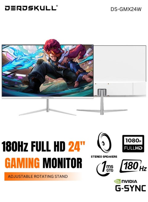 24" Inch GMX24W Gaming Monitor LED Panel Type, 180Hz Refresh Rate, 1ms Response Time,  Adaptive Sync and G-Sync Compatible, Adjustable Stand | White