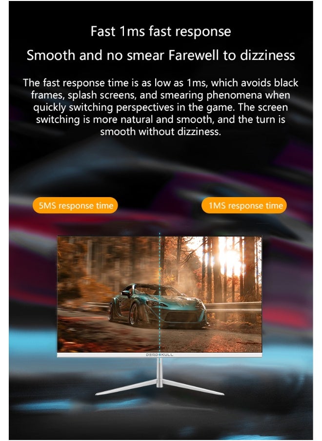 24" Inch GMX24W Gaming Monitor LED Panel Type, 180Hz Refresh Rate, 1ms Response Time,  Adaptive Sync and G-Sync Compatible, Adjustable Stand | White