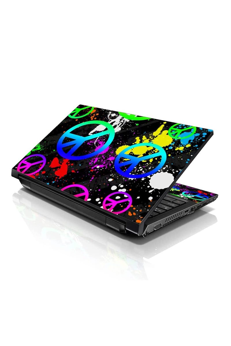 LSS Laptop 17-17.3" Skin Cover with Colorful Peace Signs Pattern for HP Dell Lenovo Apple Asus Acer Compaq - Fits 16.5" 17" 17.3" 18.4" 19" (2 Wrist Pads Free) - Image 1