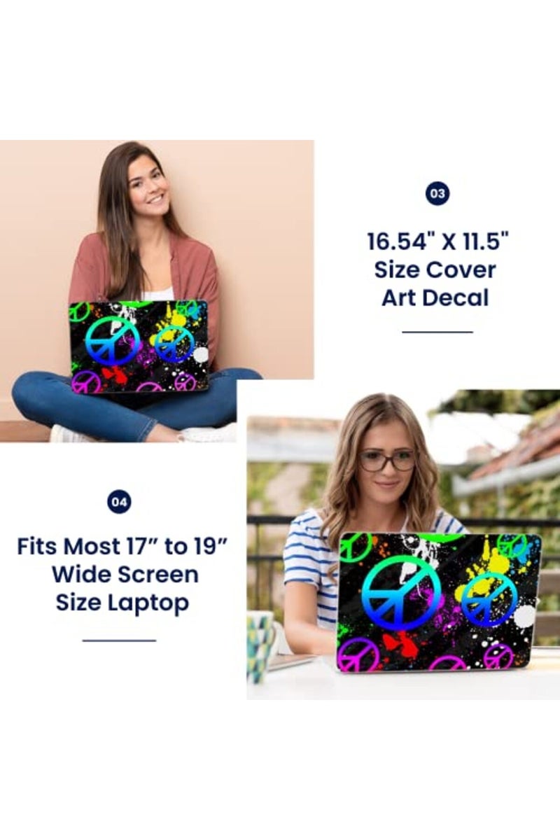 LSS Laptop 17-17.3" Skin Cover with Colorful Peace Signs Pattern for HP Dell Lenovo Apple Asus Acer Compaq - Fits 16.5" 17" 17.3" 18.4" 19" (2 Wrist Pads Free) - Image 2