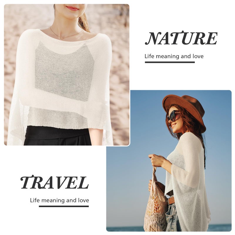 Jamntower 1 Pcs Women Sheer Poncho Shrug Summer Sheer Blouse Top Lightweight Poncho Bolero for Formal Evening Dress (Apricot) - Image 4