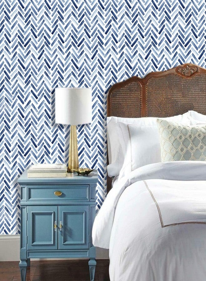 HATARU Peel and Stick Wallpaper Blue and White Line Wallpaper Watercolor Self Adhesive Removable Wall Paper Morden Stripe Contact Paper Vinyl Film Stickers for Cabinets Bedroom Bathroom Drawer,15.7" x 47.2" - Image 2