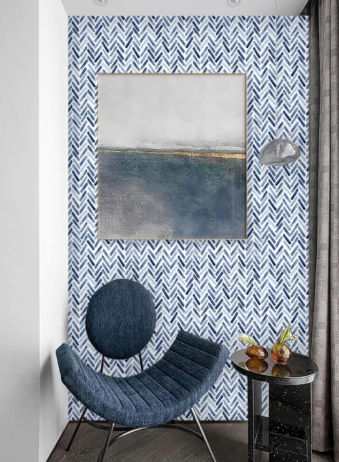 HATARU Peel and Stick Wallpaper Blue and White Line Wallpaper Watercolor Self Adhesive Removable Wall Paper Morden Stripe Contact Paper Vinyl Film Stickers for Cabinets Bedroom Bathroom Drawer,15.7" x 47.2" - Image 1