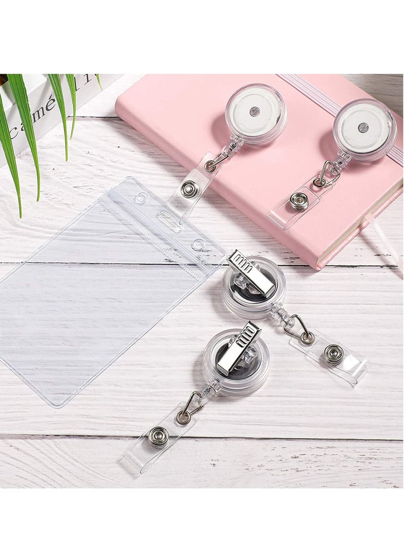 SYOSI 10 Pieces Retractable Badge Holder Reels with Swivel Alligator Clip, ID Card Holder Name Badge Reel Clips for Students Teachers Office Workers (Translucent Clear)  - Image 2